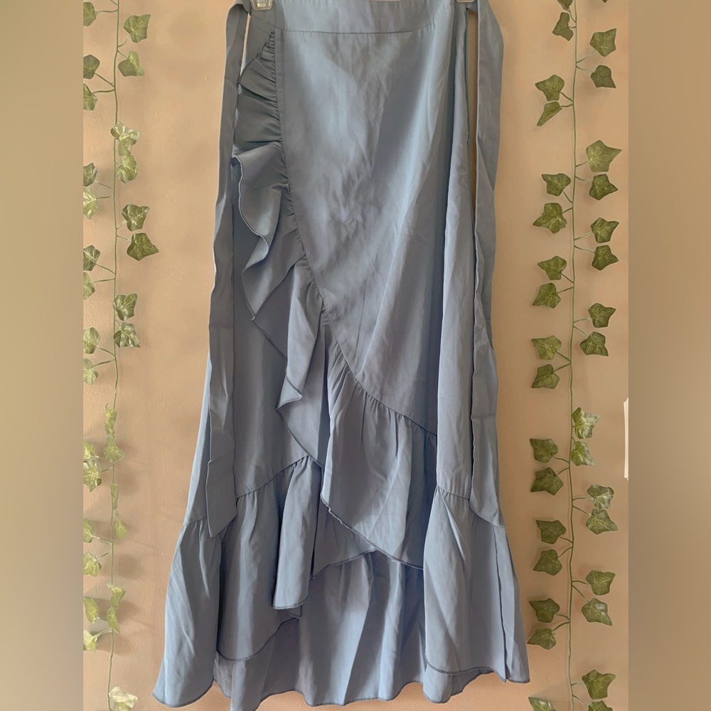 Blue wrap skirt with side zipper